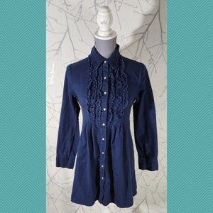 Jack by BB Dakota Navy Ruffle Front Pearl Snap Shirt Dress
